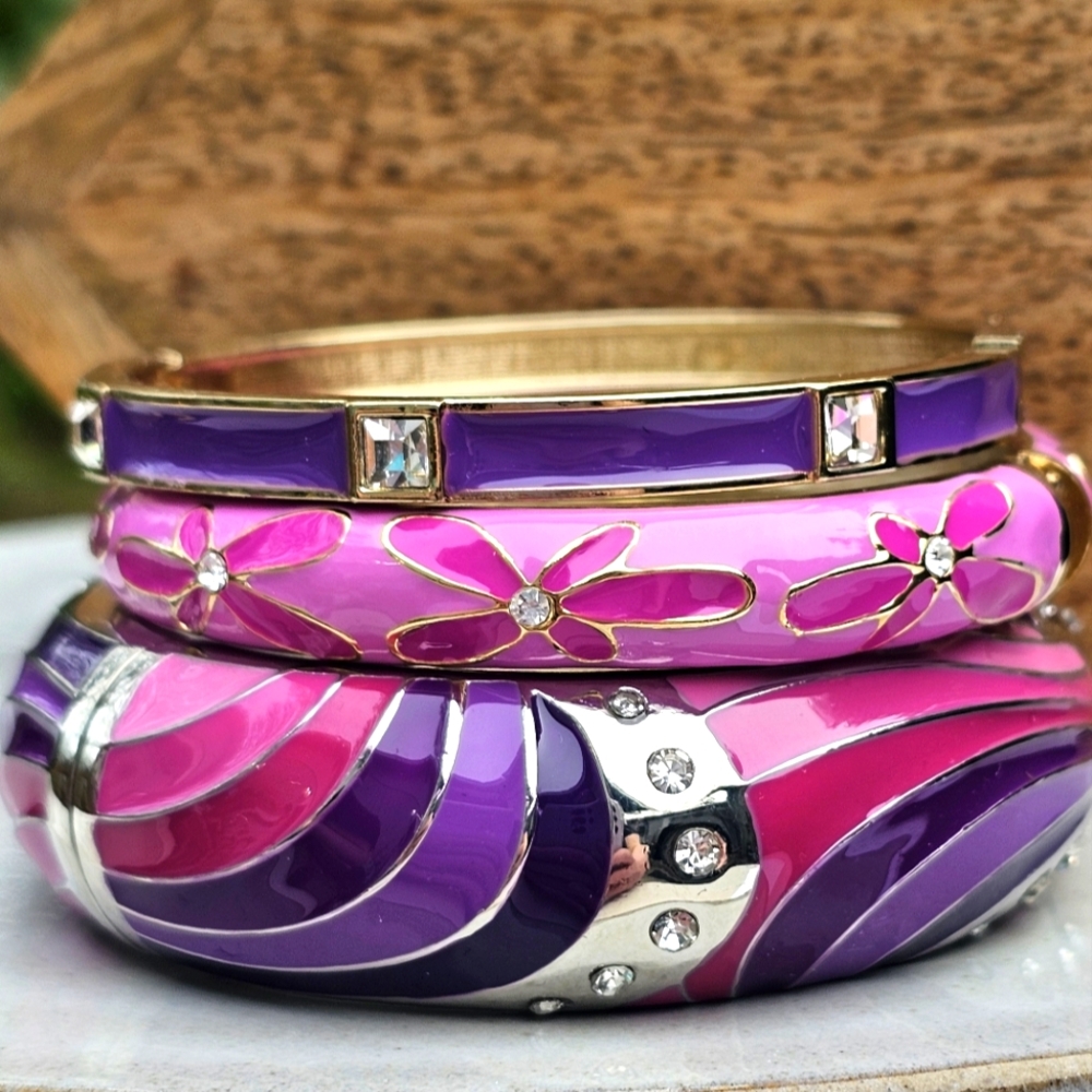 COLORFUL hinged bangle bracelets Nordstrom Macys Jewelry NEW set of 3 purples